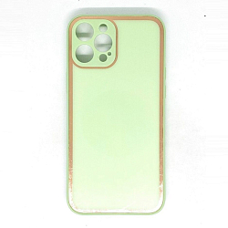 Задняя накладка AKSS для iPhone 12 Pro Max (6.7), салатовый, имитация стекла с защитой камеры