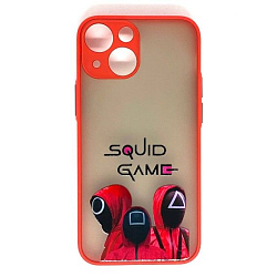 Задняя накладка AKSS для iPhone 13 mini "Игра в кальмара", красный, матовая с цветными краями и защитой камеры